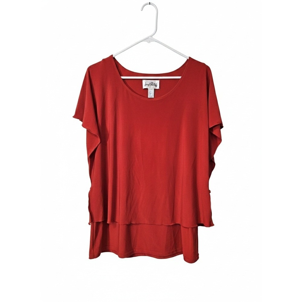 Joseph Ribkoff Top Womens 14 Red Layered Cowl Neck Short Sleeve 162101